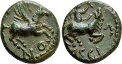 Celtic Coins CELTIC, Britain. Trinovantes & Catuvellauni. Cunobelin. Ae (Circa AD 10-43). Obv: CV / NO. Pegasos flying right. Rev: TASCI. Victory standing right, holding knife, preparing to sacrifice 