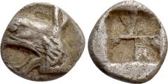 Greek Coins IONIA. Phokaia. Hemiobol (Circa 521-478 BC). Obv: Head of griffin left. Rev: Quadripartite incuse square. Cf. SNG Kayhan 514-6 (hemidrachms); cf. SNG von Aulock 2116 (hemidrachm) and 2118 