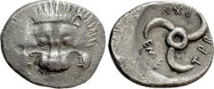 Greek Coins DYNASTS OF LYCIA. Trbbenimi (Circa 390-370 BC). Stater. Wedrẽi(?). Obv: Facing scalp of lion. Rev: Triskeles within incuse circle. Müseler -; cf. SNG von Aulock 4214. Condition: Very fine.