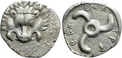 Greek Coins DYNASTS OF LYCIA. Trbbenimi (Circa 390-370 BC). Tetrobol. Uncertain mint. Obv: Facing scalp of lion. Rev: Triskeles within incuse circle. Müseler VIII.25-7; SNG von Aulock 4215. Condition: