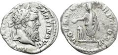 Roman Imperial Coins PERTINAX (193). Denarius. Rome. Obv: IMP CAES P HELV PERTIN AVG. Laureate head right. Rev: VOT DECEN TR P COS II. Pertinax standing left, sacrificing out of patera over lighted al