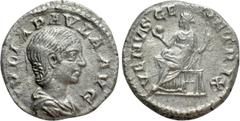 Roman Imperial Coins JULIA PAULA (Augusta, 219-220). Denarius. Rome. Obv: IVLIA PAVLA AVG. Draped bust right. Rev: VENVS GENETRIX. Venus seated left on throne, holding apple and sceptre. RIC 222 (Elag