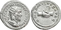 Roman Imperial Coins PUPIENUS (238). Antoninianus. Rome. Obv: IMP CAES M CLOD PVPIENVS AVG. Radiate, draped and cuirassed bust right. Rev: AMOR MVTVVS AVGG. Clasped hands. RIC 9a. Condition: Very fine