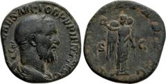Roman Imperial Coins PUPIENUS (238). Sestertius. Rome. Obv: IMP CAES M CLOD PVPIENVS AVG. Laureate, draped and cuirassed bust right. Rev: VICTORIA AVGG / S - C. Victory standing facing, head left, hol