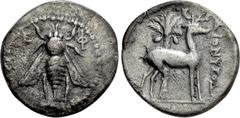 Greek Coins IONIA. Ephesos. Drachm (Circa 202-133 BC). Dionysodoros, magistrate. Obv: E - Φ. Bee. Rev: ΔΙΟΝΥΣΟΔΩΡ. Stag standing right, palm tree behind. Ph. Kinns, The Attic Weight Drachms of Ephesus