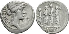 Roman Republican Coins Q. SERVILIUS CAEPIO (M. JUNIUS) BRUTUS. Denarius (54 BC). Rome. Obv: LIBERTAS. Head of Libertas right. Rev: BRVTVS. The consul L. Junius Brutus advancing left between two lictor