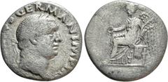 Roman Imperial Coins VITELLIUS (69). Denarius. Rome. Obv: A VITELLIVS GERMAN IMP TR P. Laureate head right. Rev: Victory seated left, holding patera and palm frond. RIC² 88. Condition: Fine. Weight: 2
