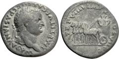 Roman Imperial Coins TITUS (79-81). Denarius. Rome. "Judaea Capta" commemorative. Obv: IMP TITVS CAES VESPASIAN AVG P M. Laureate head right. Rev: TR P VIIII IMP XV COS VII P P. Slow quadriga left, be