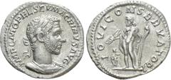 Roman Imperial Coins MACRINUS (217-218). Denarius. Rome. Obv: IMP C M OPEL SEV MACRINVS AVG. Laureate and cuirassed bust right. Rev: IOVI CONSERVATORI. Jupiter standing left, holding thunderbolt and s