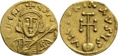 Byzantine Coins TIBERIUS III APSIMAR (698-705). GOLD Semissis. Constantinople. Obv: D TIbERIVS PE AV. Crowned and cuirassed facing bust, holding spear and shield with horseman motif. Rev: VICTORIA AVG