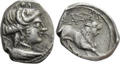 Greek Coins GAUL. Massalia. Drachm (Circa 90-49 BC). Obv: Bust of Artemis right, bow and quiver over shoulder. Rev: MAΣΣA / [...]. Lion standing right. Cf. Maurel (2019) 670ff. Condition: Very fine. W