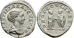 Roman Imperial Coins PLAUTILLA (Augusta, 202-205). Denarius. Rome. Obv: PLAVTILLAE AVGVSTAE. Draped bust right. Rev: PROPAGO IMPERI. Plautilla standing right, clasping hands with Caracalla standing le