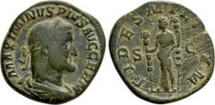 Roman Imperial Coins MAXIMINUS THRAX (235-238). Sestertius. Rome. Obv: MAXIMINVS PIVS AVG GERM. Laureate, draped and cuirassed bust right. Rev: FIDES MILITVM / S - C. Fides standing left, holding sign