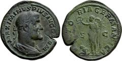 Roman Imperial Coins MAXIMINUS THRAX (235-238). Sestertius. Rome. Obv: MAXIMINVS PIVS AVG GERM. Laureate, draped and cuirassed bust right. Rev: VICTORIA GERMANICA / S - C. Victory standing left, holdi