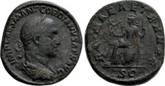 Roman Imperial Coins GORDIAN II (238). Sestertius. Rome. Obv: IMP CAES M ANT GORDIANVS AFR AVG. Laureate, draped and cuirassed bust right. Rev: ROMAE AETERNAE / S C. Roma seated left on shield, holdin