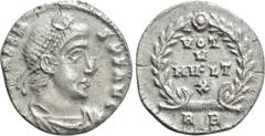 Roman Imperial Coins VALENS (364-378). Siliqua. Rome. Obv: D N VALENS P F AVG. Diademed, draped and cuirassed bust right. Rev: VOT / V / MV•LT / X / R B. Legend in four lines within wreath. RIC 10c.2.