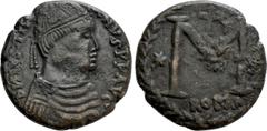 Byzantine Coins JUSTINIAN I (527-565). Follis. Rome. Obv: D N IVSTINIANVS P P AVG. Diademed, draped and cuirassed bust right. Rev: Large M; star to left, cross above and to right; ROMA; all within wre