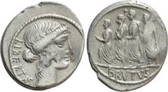 Roman Republican Coins Q. SERVILIUS CAEPIO (M. JUNIUS) BRUTUS. Denarius (54 BC). Rome. Obv: LIBERTAS. Head of Libertas right. Rev: BRVTVS. The consul L. Junius Brutus advancing left between two lictor