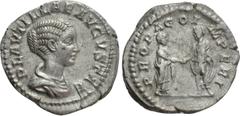 Roman Imperial Coins PLAUTILLA (Augusta, 202-205). Denarius. Rome. Obv: PLAVTILLAE AVGVSTAE. Draped bust right. Rev: PROPAGO IMPERI. Plautilla standing right, clasping hands with Caracalla standing le