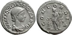 Roman Imperial Coins AQUILIA SEVERA (Augusta, 220-221 & 221-222). Denarius. Rome. Obv: IVLIA AQVILIA SEVERA AVG. Draped bust right. Rev: CONCORDIA. Concordia standing left, holding double cornucopia a