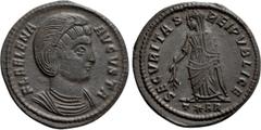 Roman Imperial Coins HELENA (Augusta, 324-328/30). Follis. Arelate. Obv: FL HELENA AVGVSTA. Diademed and mantled bust right. Rev: SECVRITAS REIPVBLICE / T (star) AR. Securitas standing left, holding b