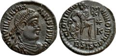 Roman Imperial Coins VALENTINIAN I (364-375). Ae. Siscia. Obv: D N VALENTINIANVS P F AVG. Diademed, draped and cuirassed bust right. Rev: GLORIA ROMANORVM / P-(star)/K / BSISCV. Emperor advancing righ