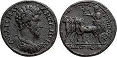 Roman Provincial Coins PAPHLAGONIA. Amastris. Marcus Aurelius with Lucius Verus (161-180). Ae Medallion. Obv: A KAIC M AY ANTΩNЄIN. Laureate, draped and cuirassed bust of Marcus Aurelius right. Rev: [