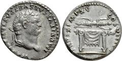 Roman Imperial Coins TITUS (79-81). Denarius. Rome. Obv: IMP TITVS CAES VESPASIAN AVG P M. Laureate head right. Rev: TR P IX IMP XV COS VIII P P. Thunderbolt over draped throne. RIC² 119. Condition: N
