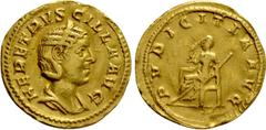 Roman Imperial Coins HERENNIA ETRUSCILLA (Augusta, 249-251). GOLD Aureus. Rome. Obv: HER ERTVSCILLA AVG. Draped bust right, wearing stephane. Rev: PVDICITIA AVG. Pudicitia seated left on throne, holdi
