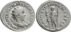 Roman Imperial Coins HOSTILIAN (Caesar, 250-251). Antoninianus. Rome. Obv: C VALENS HOSTIL MES QVINTVS N C. Radiate and draped bust right. Rev: PRINCIPI IVVENTVTIS. Emperor standing facing, head left,