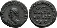 Roman Imperial Coins CRISPUS (Caesar, 316-326). Follis. Thessalonica. Obv: D N FL IVL CRISPVS NOB CAES. Laureate, draped and cuirassed bust left, holding spear over shoulder. Rev: VOT V / MVLT X / CAE