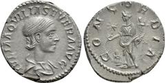 Roman Imperial Coins AQUILIA SEVERA (Augusta, 220-221 & 221-222). Denarius. Rome. Obv: IVLIA AQVILIA SEVERA AVG. Draped bust right. Rev: CONCORDIA. Concordia standing left, holding double cornucopia a