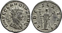 Roman Imperial Coins CLAUDIUS II GOTHICUS (268-270). Antoninianus. Rome. Obv: IMP C CLAVDIVS AVG. Radiate, draped and cuirassed bust right. Rev: FIDES EXERCI. Fides standing left, holding signum in ea
