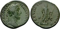 Roman Imperial Coins COMMODUS (177-192). Sestertius. Rome. Obv: M COMMODVS ANTONINVS AVG PIVS. Laureate head right. Rev: TR P VIII IMP VI COS IIII P P / S - C. Hercules, nude, standing right, leaning 