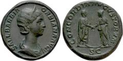 Roman Imperial Coins ORBIANA (Augusta, 225-227). Sestertius. Rome. Obv: SALL BARBIA ORBIANA AVG. Draped bust right, wearing stephane. Rev: CONCORDIA AVGVSTORVM / S C. Severus Alexander and Orbiana sta