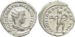 Roman Imperial Coins HOSTILIAN (Caesar, 250-251). Antoninianus. Rome. Obv: C VALENS HOSTIL MES QVINTVS N C. Radiate, draped and cuirassed bust right. Rev: MARTI PROPVGNATORI. Mars advancing right, hol