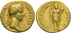 Roman Imperial Coins ANTONIA MINOR (37 and 41). GOLD Aureus. Lugdunum. Struck under Claudius. Obv: ANTONIA AVGVSTA. Draped bust right, wearing grain-ear wreath. Rev: CONSTANTIAE AVGVSTI. Constantia, d