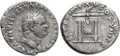 Roman Imperial Coins TITUS (79-81). Denarius. Rome. Obv: IMP TITVS CAES VESPASIAN AVG P M. Laureate head right. Rev: TR P IX IMP XV COS VIII P P. Pulvinar (throne) of Jupiter and Juno: square seat, dr
