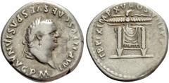 Roman Imperial Coins TITUS (79-81). Denarius. Rome. Obv: IMP TITVS CAES VESPASIAN AVG P M. Laureate head right. Rev: TR P IX IMP XV COS VIII P P. Thunderbolt over draped throne. RIC² 119. Condition: N