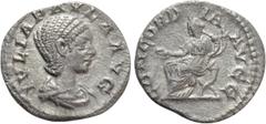 Roman Imperial Coins JULIA PAULA (Augusta, 219-220). Denarius. Rome. Obv: IVLIA PAVLA AVG. Draped bust right. Rev: CONCORDIA AVGG. Concordia seated left on curule chair, holding patera and double corn