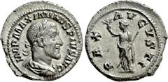 Roman Imperial Coins MAXIMINUS THRAX (235-238). Denarius. Rome. Obv: IMP MAXIMINVS PIVS AVG. Laureate, draped and cuirassed bust right. Rev: PAX AVGVSTI. Pax standing left, holding branch and sceptre.