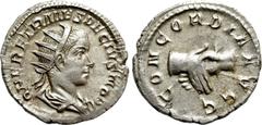 Roman Imperial Coins HERENNIUS ETRUSCUS (Caesar, 249-251). Antoninianus. Rome. Obv: Q HER ETR MES DECIVS NOB . Radiate and draped bust right. Rev: CONCORDIA AVGG. Clasped hands. RIC 138 (Decius). Cond