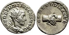 Roman Imperial Coins HERENNIUS ETRUSCUS (Caesar, 249-251). Antoninianus. Rome. Obv: Q HER ETR MES DECIVS NOB C. Radiate, draped and cuirassed bust right. Rev: CONCORDIA AVGG. Clasped hands. RIC 138 (D