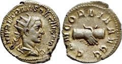 Roman Imperial Coins HERENNIUS ETRUSCUS (Caesar, 249-251). Antoninianus. Rome. Obv: Q HER ETR MES DECIVS NOB C. Radiate, draped and cuirassed bust right. Rev: CONCORDIA AVGG. Clasped hands. RIC 138 (D