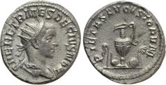 Roman Imperial Coins HERENNIUS ETRUSCUS (Caesar, 249-251). Antoninianus. Rome. Obv: Q HER ETR MES DECIVS NOB C. Radiate and draped bust right. Rev: Radiate and draped bust right. Emblems of the pontif