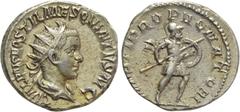 Roman Imperial Coins HOSTILIAN (Caesar, 250-251). Antoninianus. Rome. Obv: C VALENS HOSTIL MES QVINTVS N C. Radiate, draped and cuirassed bust right. Rev: MARTI PROPVGNATORI. Mars advancing right, hol