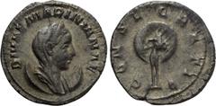 Roman Imperial Coins DIVA MARINIANA (Died before 253). Antoninianus. Rome. Obv: DIVAE MARINIANAE. Veiled, diademed and draped bust right. Rev: CONSECRATIO. Peacock standing facing, head left, with tai