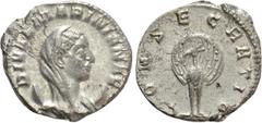 Roman Imperial Coins DIVA MARINIANA (Died before 253). Antoninianus. Rome. Obv: DIVAE MARINIANAE. Veiled and draped bust right, set on crescent. Rev: CONSECRATIO. Peacock standing facing, head left, w
