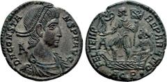 Roman Imperial Coins CONSTANS (337-350). Ae. Aquileia. Obv: D N CONSTANS P F AVG. Diademed, draped and cuirassed bust right; A behind. Rev: FEL TEMP REPARATIO / A / AQP •. Constans standing left in ga