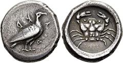 GRIECHEN SIZILIEN. AKRAGAS. Didrachme ø 21mm (8,60g). ca. 480/78 - 470 v. Chr. Vs.: ΑΚ/ΡΑ, stehender Adler n. r. Rs.: Krabbe, darunter Gerstenkorn, alles im runden Incusum. Westermark, Akragas S. 88 N